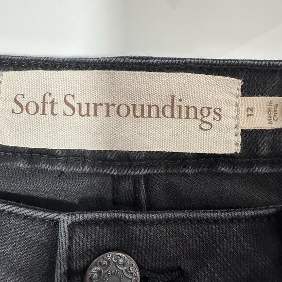 Soft Surroundings Jeans Women Black High Rise Wide Leg Stretch Size 12 - Picture 4 of 12